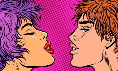 Erkek ve kadın çift öpüşür.