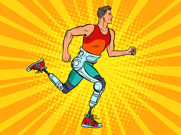 Hombre discapacitado corriendo con prótesis de piernas — Vector de stock