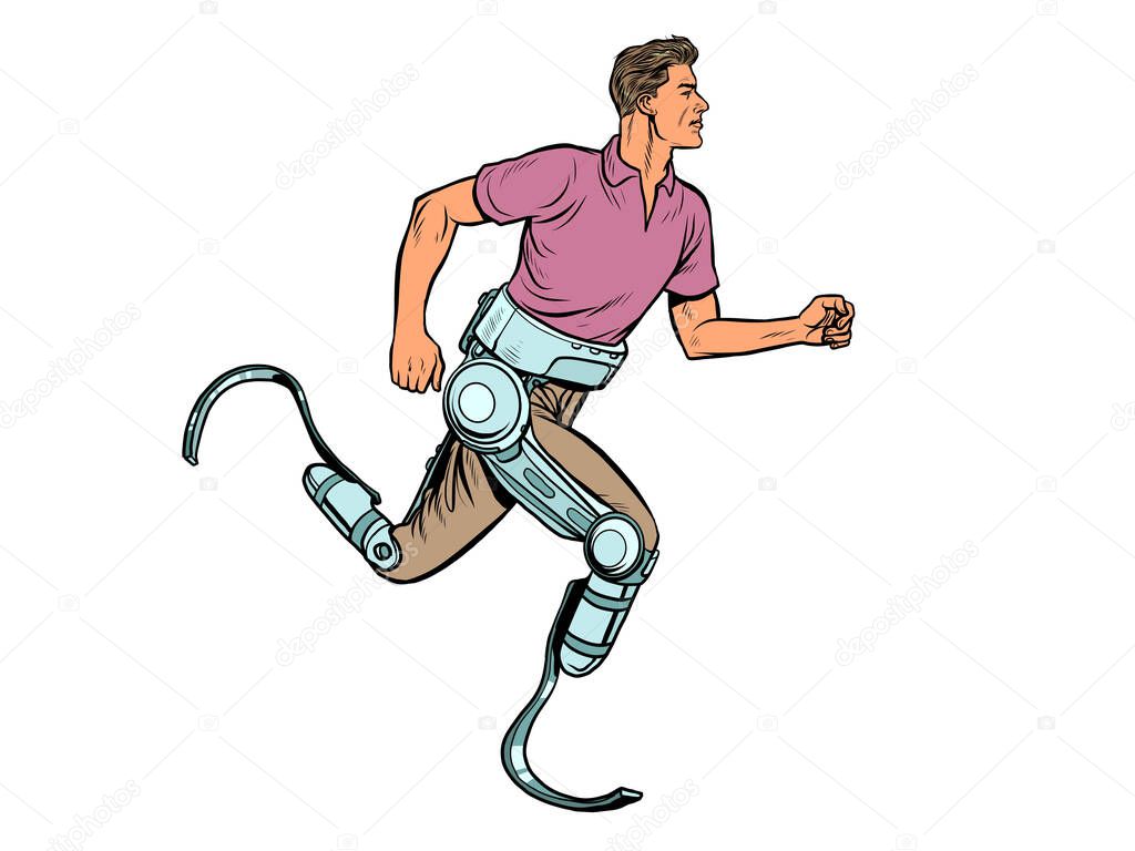 disabled man running with legs prostheses