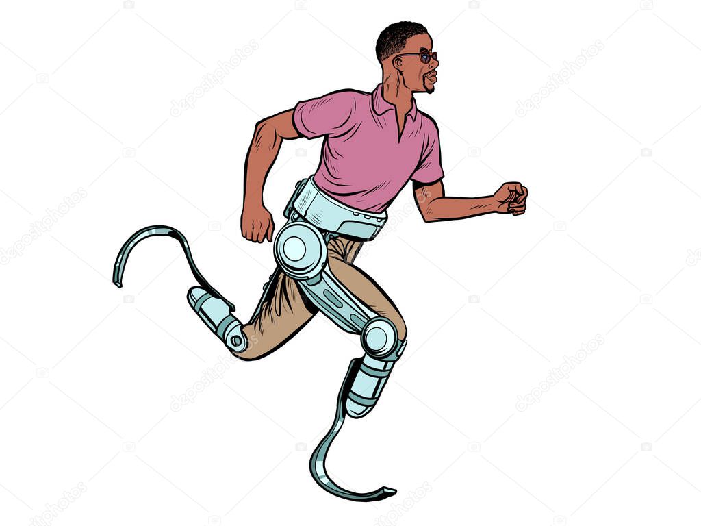 disabled african man running with legs prostheses