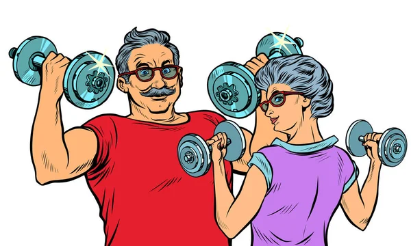 Los abuelos hacen deportes, pesas de fitness — Archivo Imágenes Vectoriales