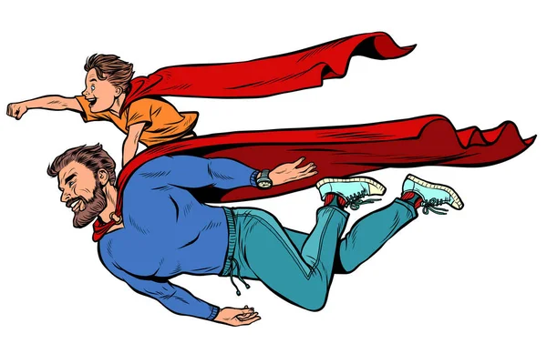 Papa et fils sont des super-héros. paternité et enfance — Image vectorielle