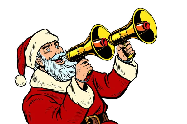 Babbo Natale con un megafono. Vendita di Natale — Vettoriale Stock
