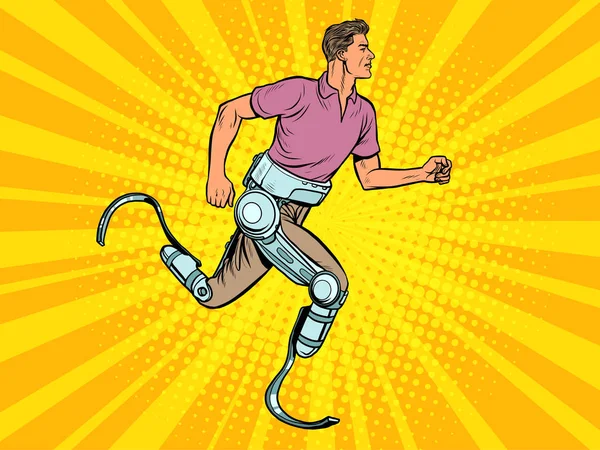 Disabled man running with legs prostheses — Stock Vector