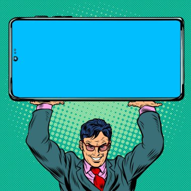 İş adamının elinde büyük bir akıllı telefon var
