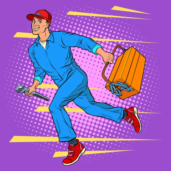 Hombre maestro reparador corre — Vector de stock