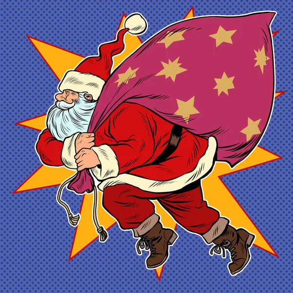 Santa Claus con una bolsa de regalos — Vector de stock