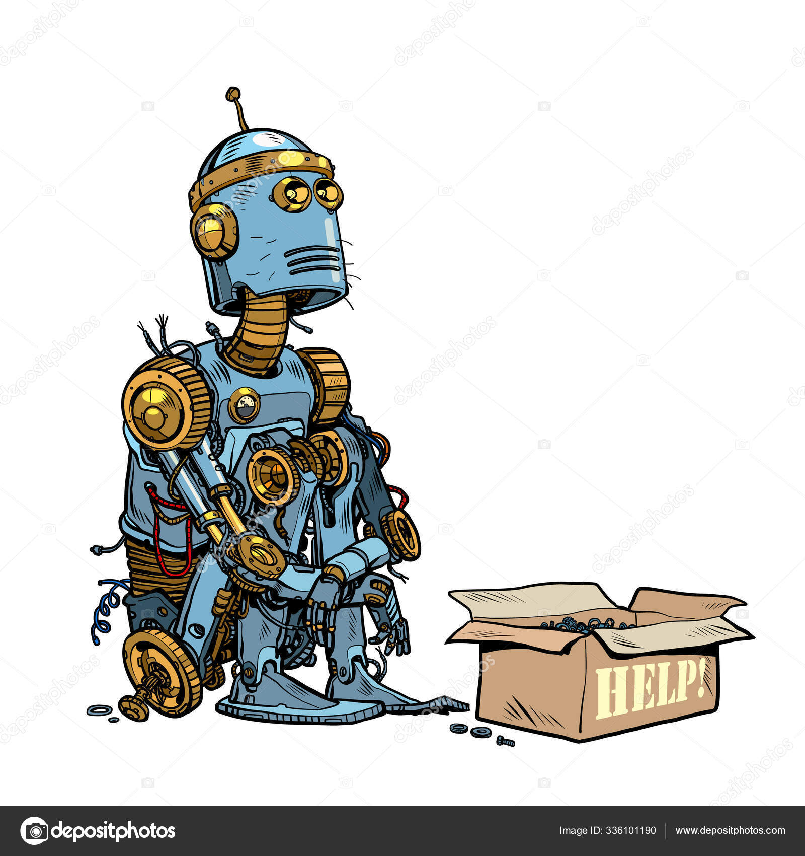 乞食ホームレスのロボットが施しを求め ストックベクター ©studiostoks 336101190, image size:1600x1700