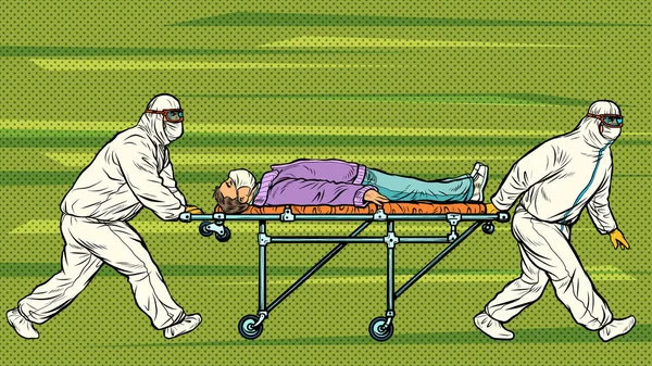 Doctors take away a sick patient. Novel Wuhan coronavirus 2019-nCoV epidemic outbreak — Stockvector