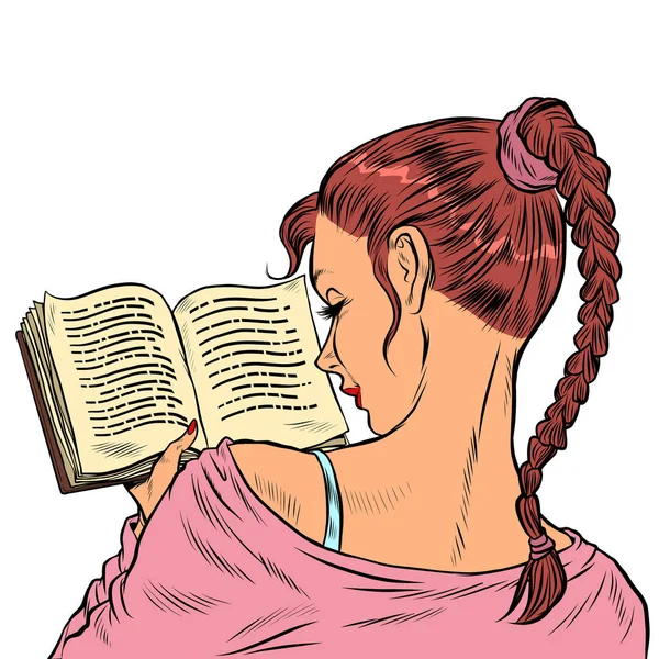 Ragazza studente leggendo un libro — Vettoriale Stock