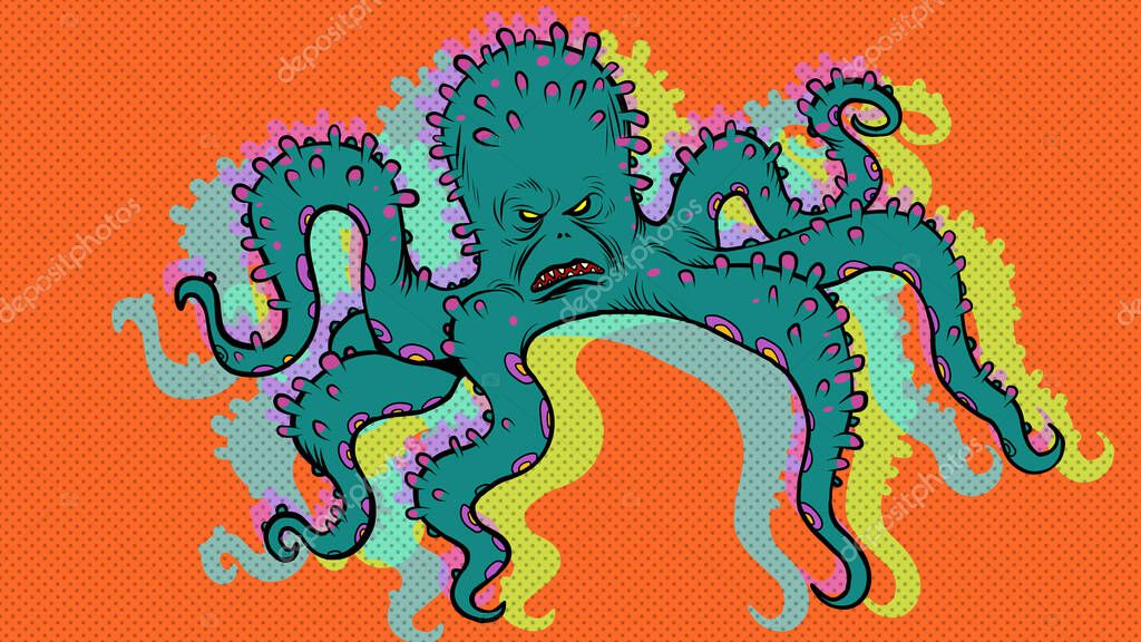 Scary octopus character. Pop art retro vector illustration vintage kitsch 50s 60s style