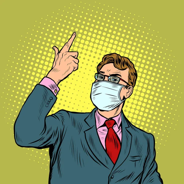 Бизнесмен в медицинской маске. Эпидемия коронавируса — стоковый вектор