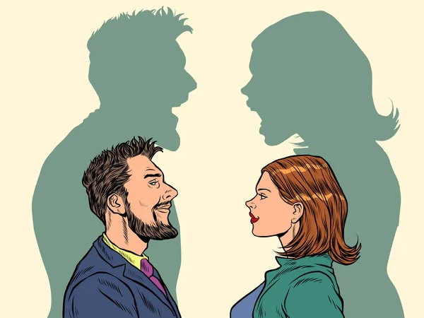 Έννοια διαμάχης μεταξύ ανδρών και γυναικών. — Διανυσματικό Αρχείο