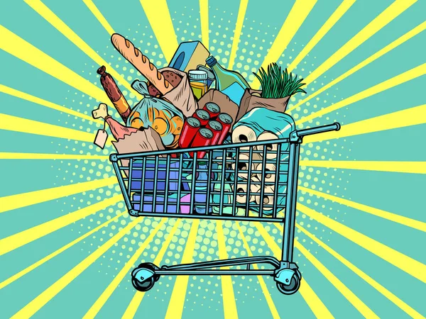 A grocery cart full of purchases — Stock Vector