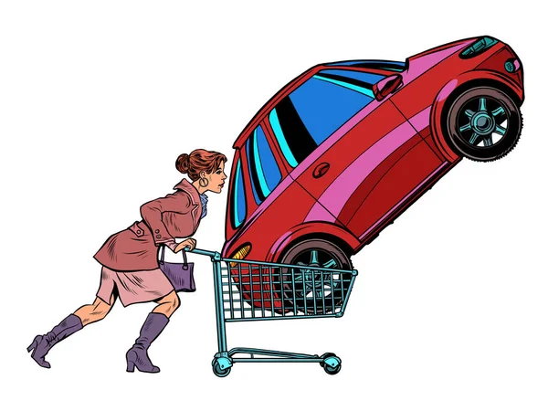 女性が車を買った — ストックベクタ