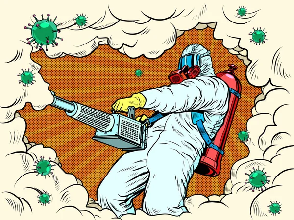 Απολύμανση κοστούμι προστασίας επιδημία ιό βακτηριδίων λοίμωξη — Διανυσματικό Αρχείο
