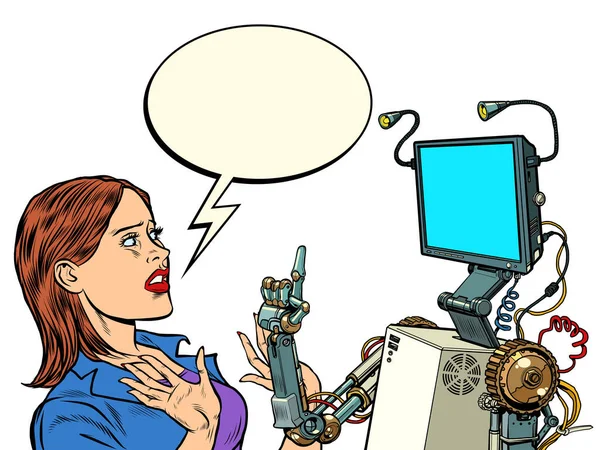 Mujer y robot. Nuevas tecnologías — Vector de stock