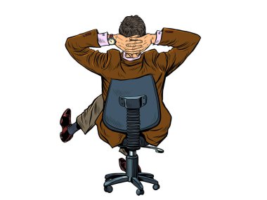 İş adamı bir ofis koltuğunda dinleniyor.