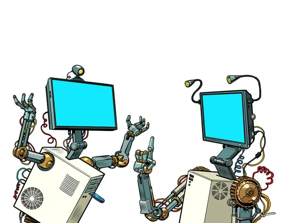 Dois robôs comunicam —  Vetores de Stock