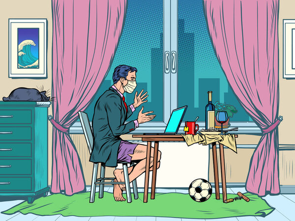 a man without pants blogger during the epidemic. live broadcast from home