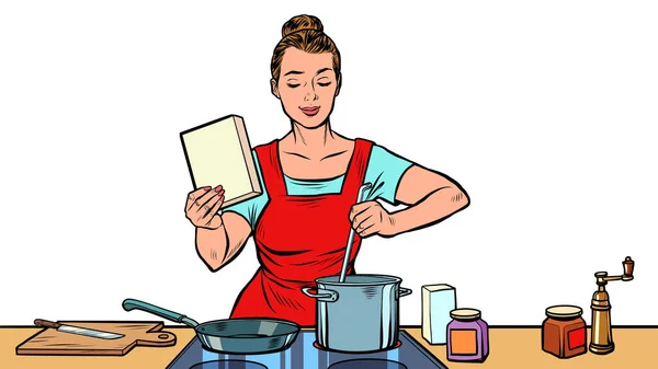 A woman cooks in the kitchen — Stock Vector