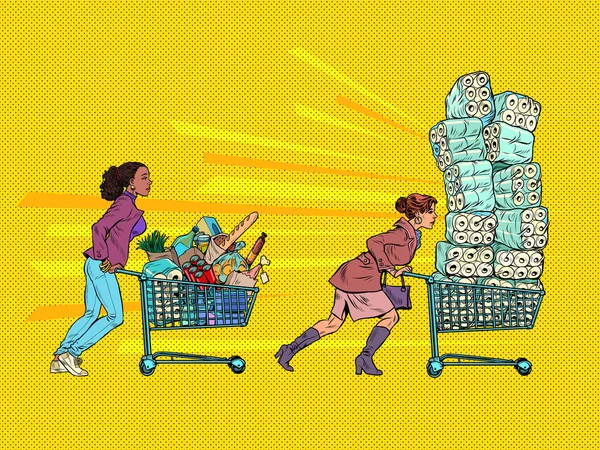 Mujeres epidémicas de pánico en el supermercado — Vector de stock