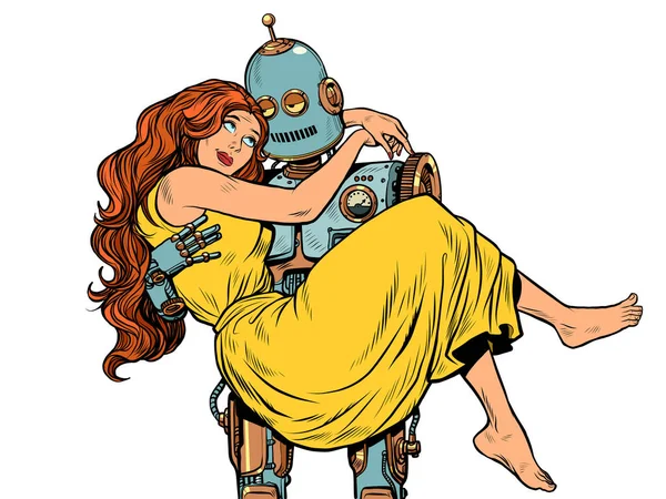 Láska pár robot a žena — Stockový vektor