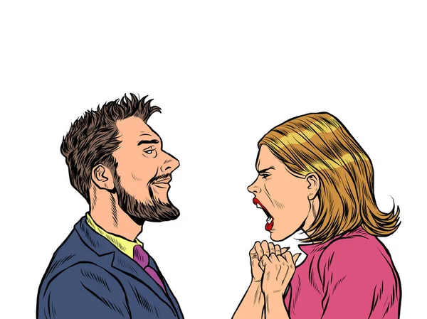 Άντρας και γυναίκα αμφισβητούν τα συναισθήματα ουρλιάζουν — Διανυσματικό Αρχείο