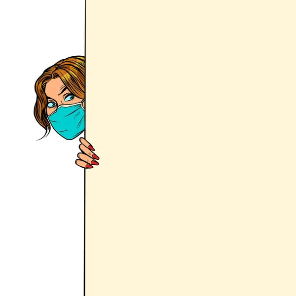 Une femme dans un masque médical Affiche annonce publicitaire — Image vectorielle