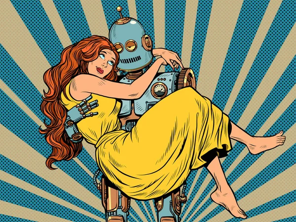 爱情夫妻机器人和女人 — 图库矢量图片