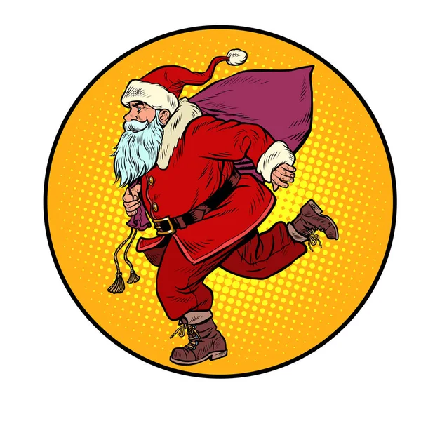 Santa Claus está corriendo. Año nuevo y Navidad — Vector de stock