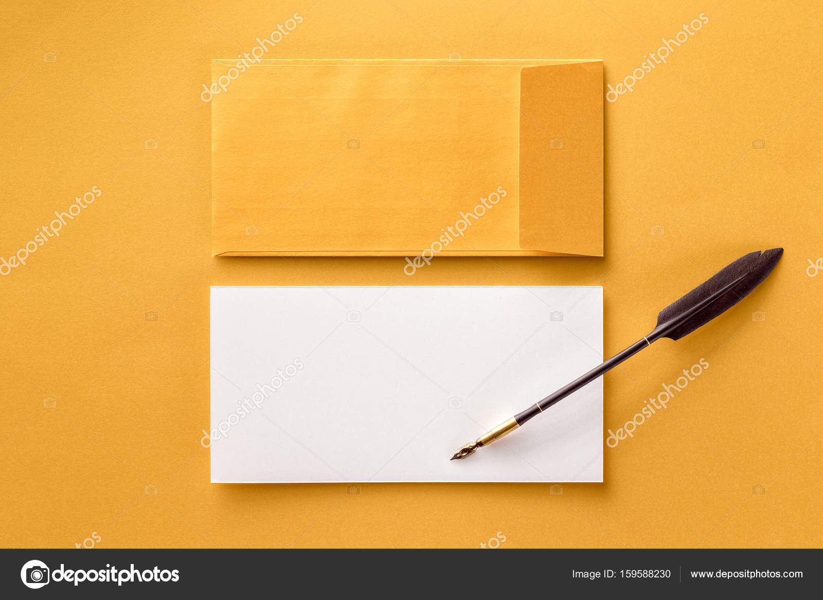 Download Mockup Of Envelope Blank White Paper And Vintage Ink Pen At Gol Stock Photo Image By C Mayatnik63 159588230