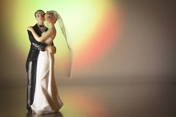 Newlyweds embraced bride and groom