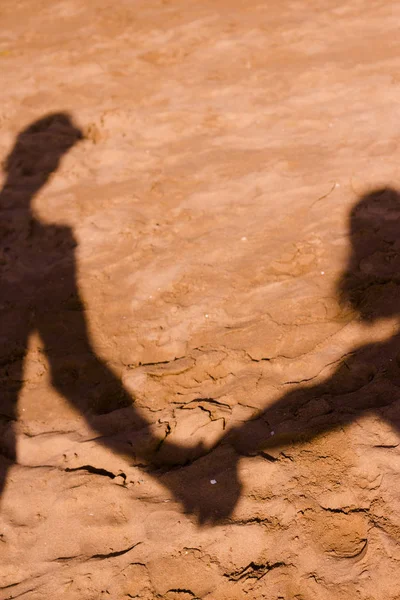 一对相爱的夫妇在沙滩上的影子 — 图库照片