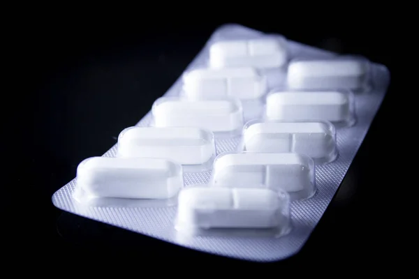 Embalagem Comprimidos Comprimidos Medicinais Brancos — Fotografia de Stock