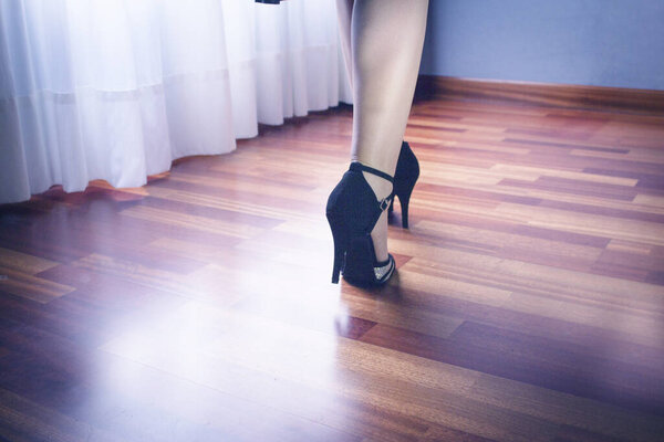 Salsa woman dance in high heels shoes