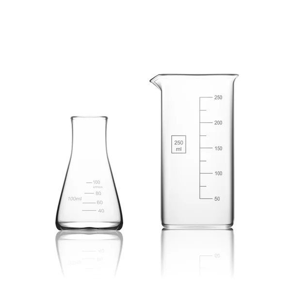 Due bicchieri da laboratorio chimici o becher. Attrezzatura di vetro Tubo di prova vuoto chiaro — Vettoriale Stock