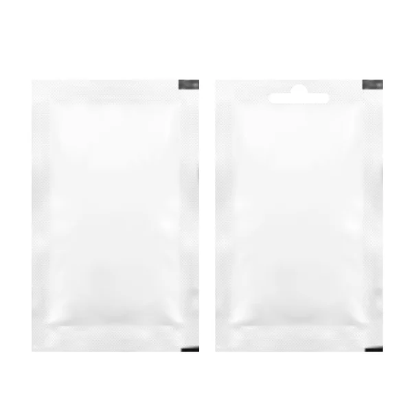 Emballage blanc de poche de papier d'aluminium pour le sel, le sucre, le sachet, les graines — Image vectorielle