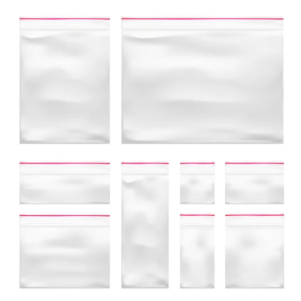 Ensemble de sac de poche en plastique blanc transparent — Image vectorielle