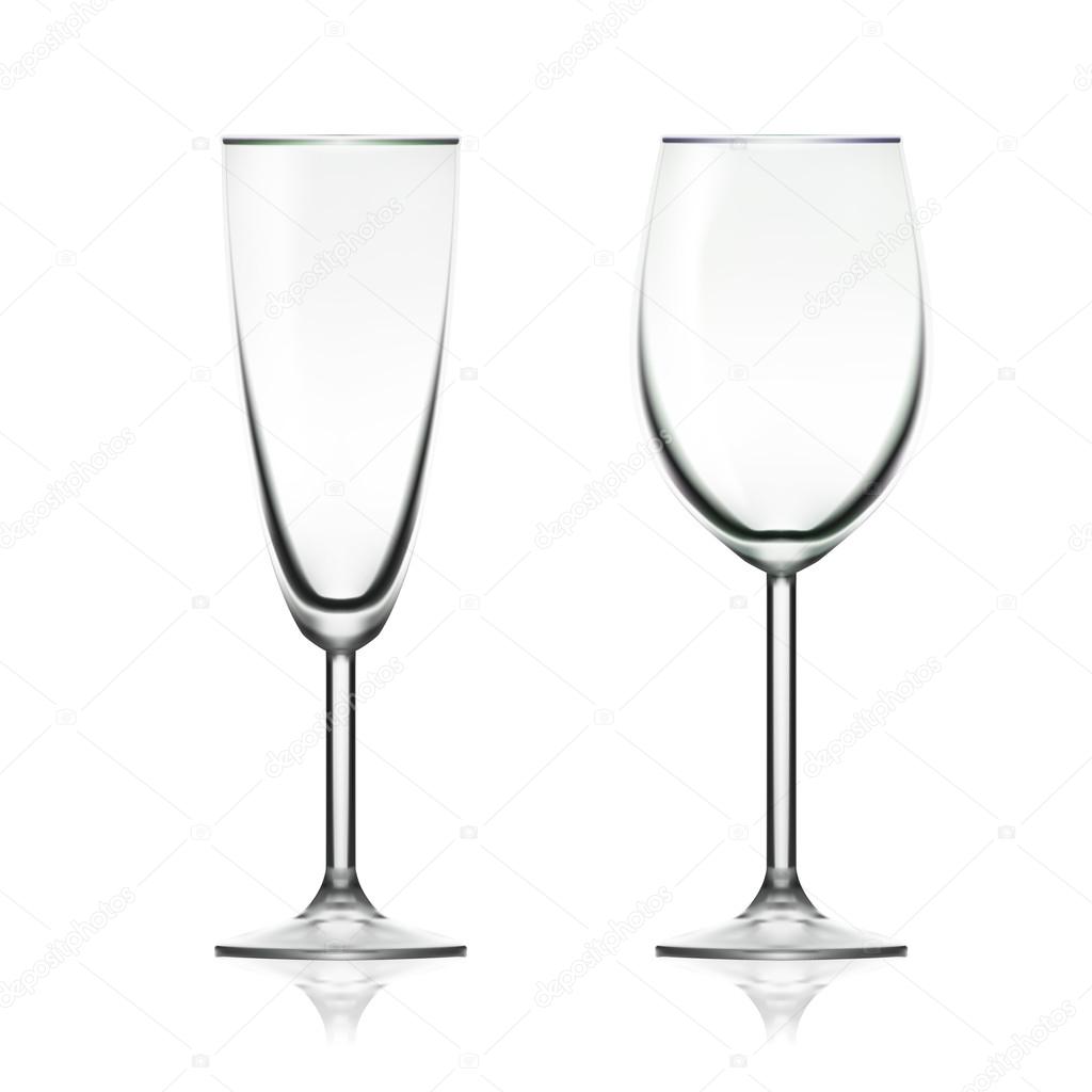 Transparent Empty Wine And Champagne Glass Isolated On White