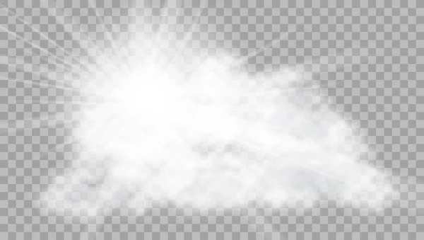 Nube realista con destello solar sobre fondo transparente — Vector de stock