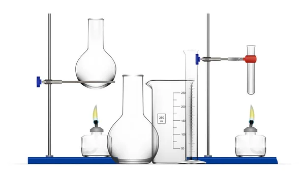 Realistiska kemiska laboratorium utrustning Set. Kolvar, bägare, ande glaslampor — Stock vektor