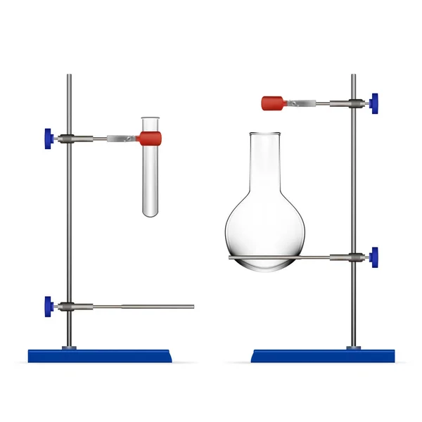 Matraz de laboratorio de química y soporte de agarre de tubos — Vector de stock