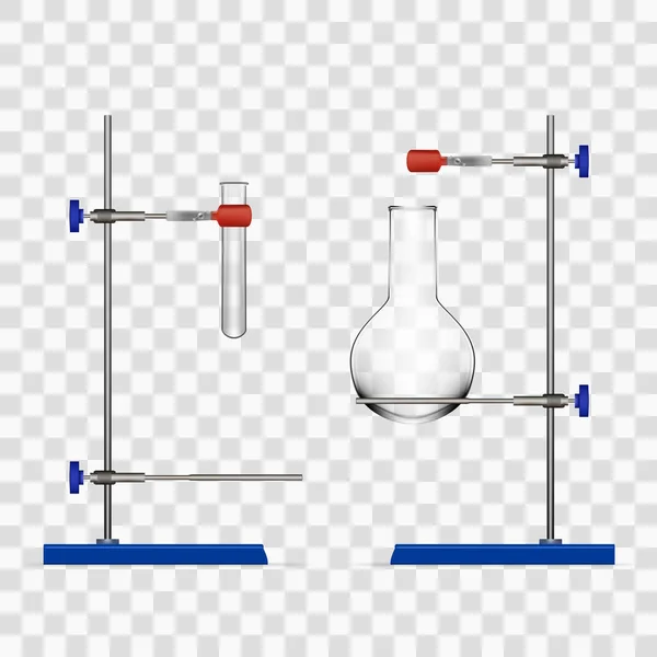 Matraz de laboratorio de química y soporte de agarre de tubos — Vector de stock