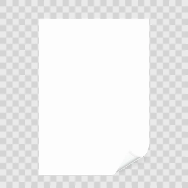 Nota de hoja de papel con sombra transparente — Vector de stock