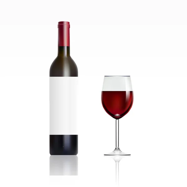 Bouteille avec vin rouge et verre — Image vectorielle