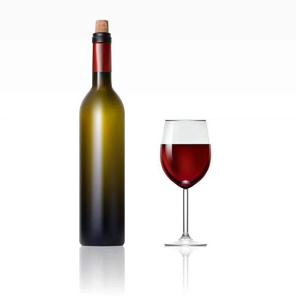 Bouteille avec vin rouge et verre — Image vectorielle