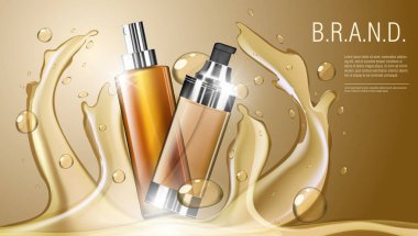 3D gerçekçi kozmetik ürün sprey şişe paket şablonu