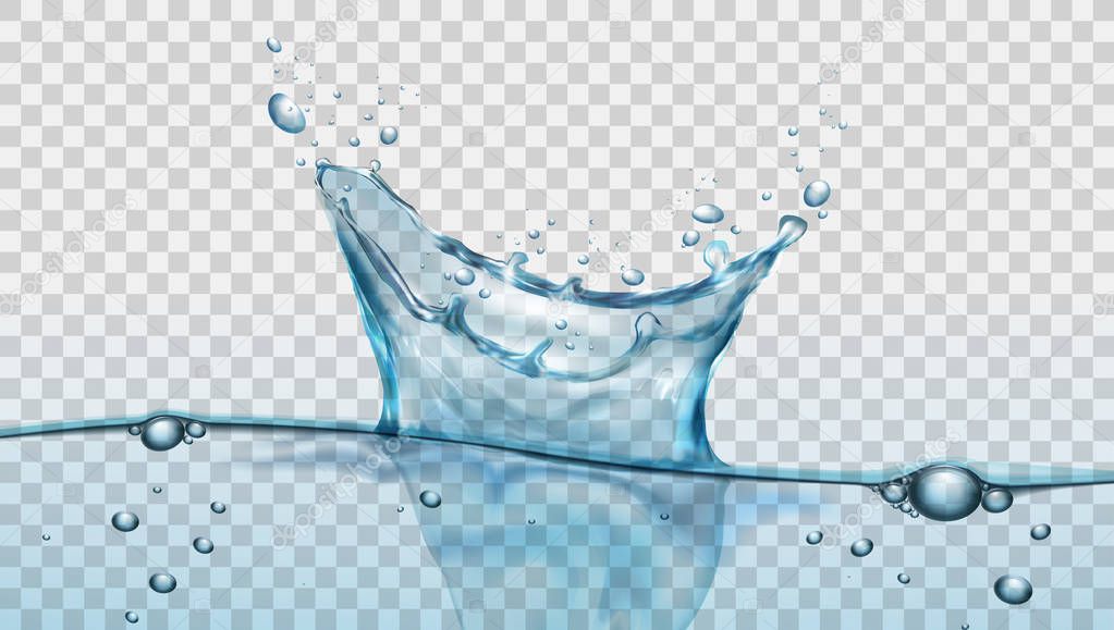 Water Splash With Droplets And Bubbles On Transparent Background
