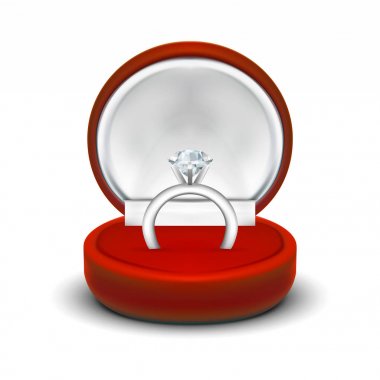 Elmas yüzük ile yuvarlak kırmızı kadife açıldı Kuyumculuk Hediyelik kutusunu temizleyin